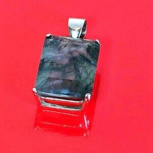 Natural Moss Agate 1.3x1cm 925 Sterling Silver Pendant